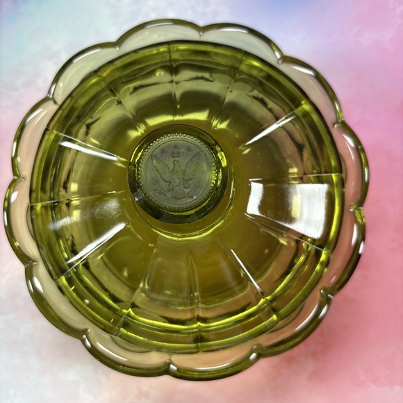 Fostoria Other - OLIVE FOSTORIA COIN GLASS CANDY DISH WITH LID 6 1/4" X 2"